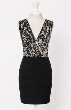 Fredericks of Hollywood | Sequin Dress Black & Silver Deep V Neck Med